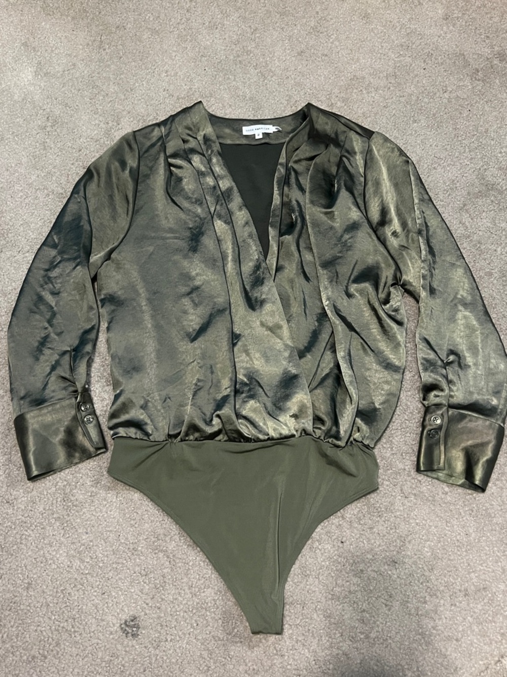 Good American Satin Green Long-Sleeve Bodysuit